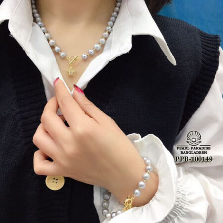 9-10mm Grey Fresh Water Pearl Necklace Set