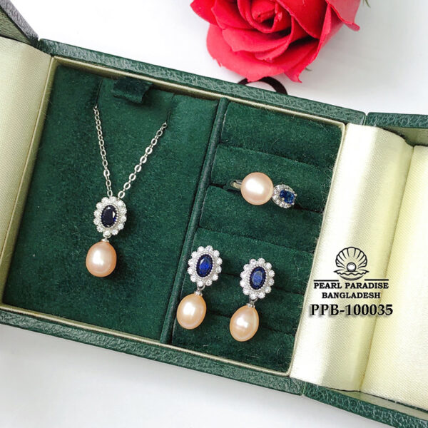 Authentic Natural Freshwater Pearl Necklace, Earrings, and Ring Three Piece Set - Image 2