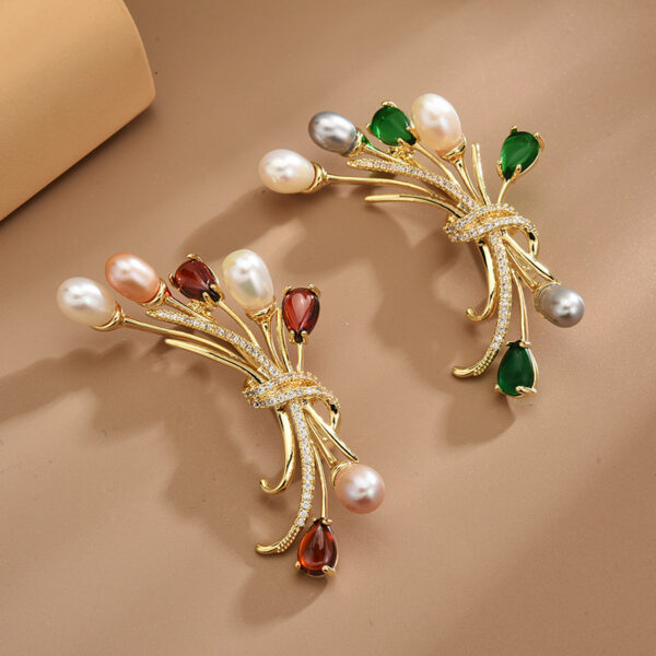 Elegant Flower Zircon Brooch For Women Fashion Fruit Corsage Pin Bouquet Zirconia Brooches Scarf Clip Wedding Banquet Jewelry