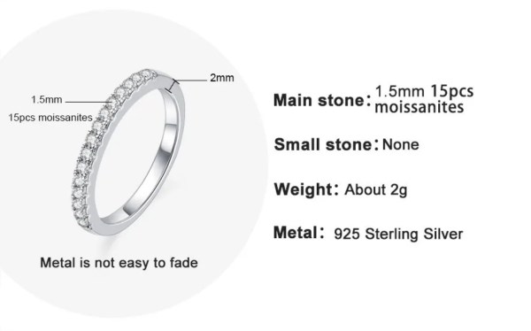 1.5MM D Color Moissanite Diamond Band Ring 18K Gold Plated Silver Wedding Rings Jewelry - Image 6