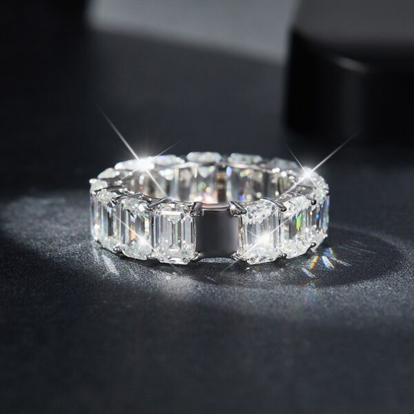 Emerald Cut Moissanite Full Eternity Ring 925 Sterling Silver Moissanite Eternity Band - Image 3