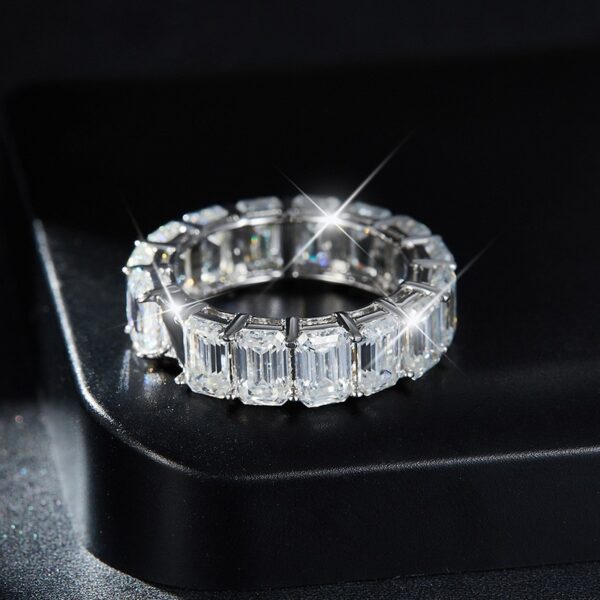 Emerald Cut Moissanite Full Eternity Ring 925 Sterling Silver Moissanite Eternity Band - Image 2