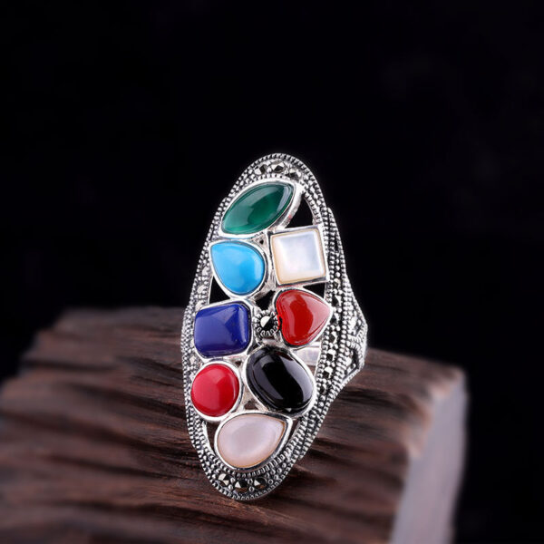 Real S925 Silver Jewelry Fashion Colorful Gemstones Long Index Original Gemstone Finger Ring for Women Senior Gift - Image 8