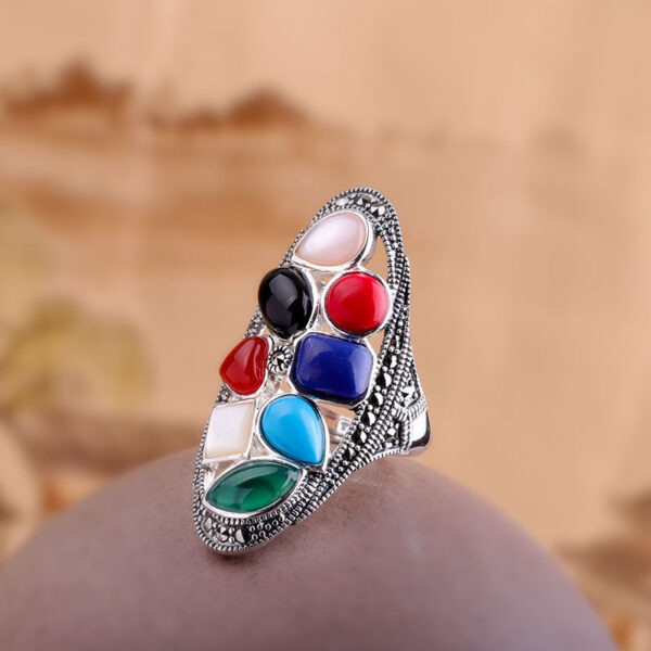 Real S925 Silver Jewelry Fashion Colorful Gemstones Long Index Original Gemstone Finger Ring for Women Senior Gift - Image 7