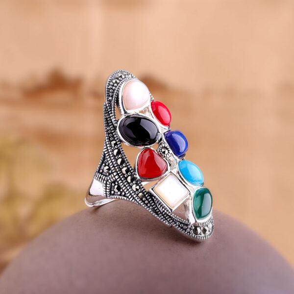 Real S925 Silver Jewelry Fashion Colorful Gemstones Long Index Original Gemstone Finger Ring for Women Senior Gift - Image 6