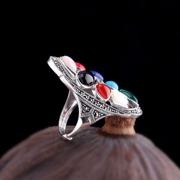 Real S925 Silver Jewelry Fashion Colorful Gemstones Long Index Original Gemstone Finger Ring for Women Senior Gift - Image 4