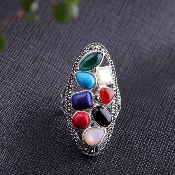 Real S925 Silver Jewelry Fashion Colorful Gemstones Long Index Original Gemstone Finger Ring for Women Senior Gift - Image 3