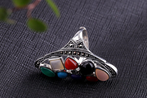 Real S925 Silver Jewelry Fashion Colorful Gemstones Long Index Original Gemstone Finger Ring for Women Senior Gift - Image 2