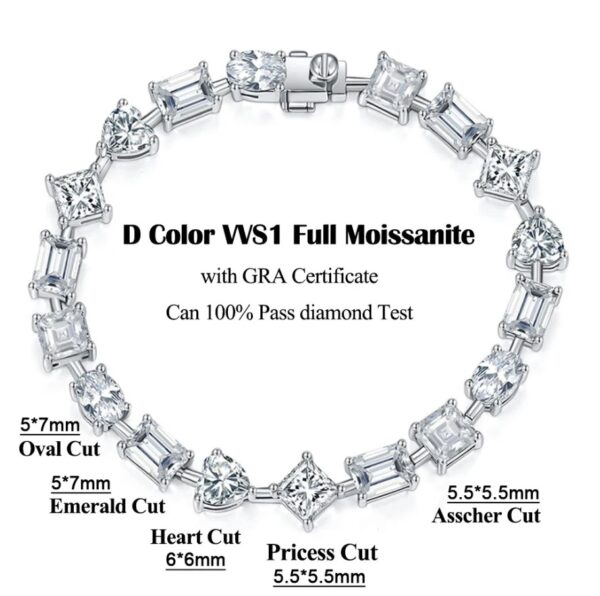 18.0 Carat Diamond Irregular Tennis Bracelet full women 1ct princess heart oval emerald cut S925 - Image 3