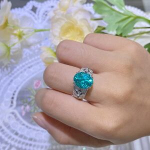 New Product Moissanite Paraiba Color Ring Retro 6-Carat Pigeon Egg S925 Silver Premium