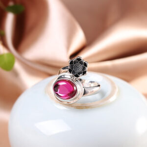 S925 Silver Jewelry Fashion Fine Craftsmanship Women's Red Corundum Open Ring Source Factory Trendy Match