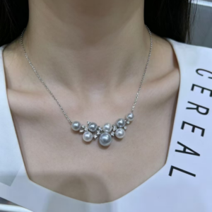 Gradient pearl around the neck Whole body pure silver seawater bead collarbone chain