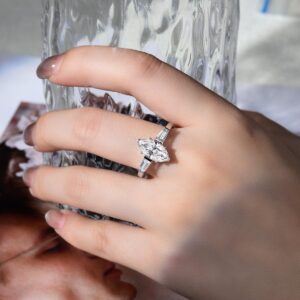European and American Foreign Trade Horse Eye 6*12mm Full Moissanite Diamond Silver Ring Women's Wedding Ring Three-Stone 925 Silver Women's Engagement Ring