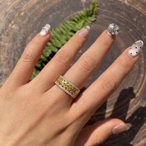 Buccini Wind Brushed Wheat Ear Leaf Full M Real Diamond Row Ring