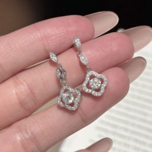 New Arrival Four-Leaf Clover Earrings, Cross-Border Hot-Selling Item, 925 Sterling Silver Tassel Long Earrings, D Color Moissanite Real Diamond Stud Earrings, Gemstone Ear Jewelry