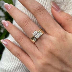 Hot Selling 1.5mm Moissanite Real Diamond Four-Leaf Clover S925 Silver Plated 18K Gold Wedding Ring Ladies Stacking Set