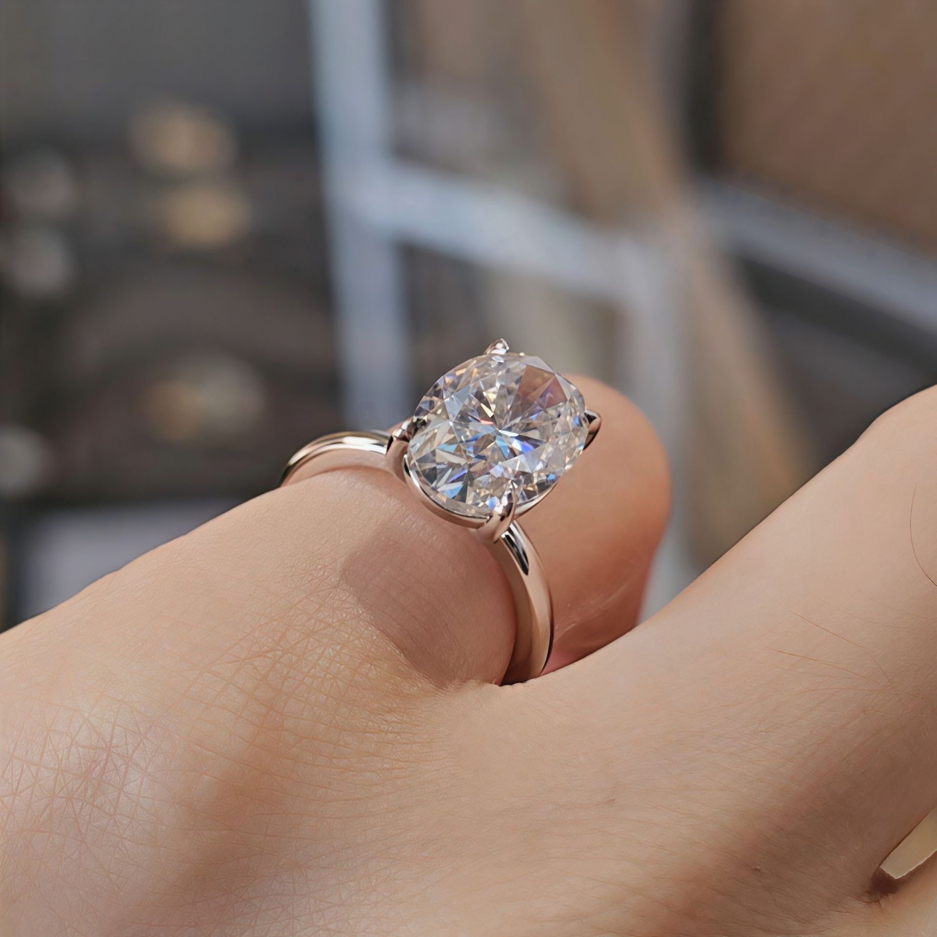 New Arrival Cross-border 4-carat four-prong oval moissanite ring with shiny band, silver-plated gold, simple engagement ring for women, wedding ring