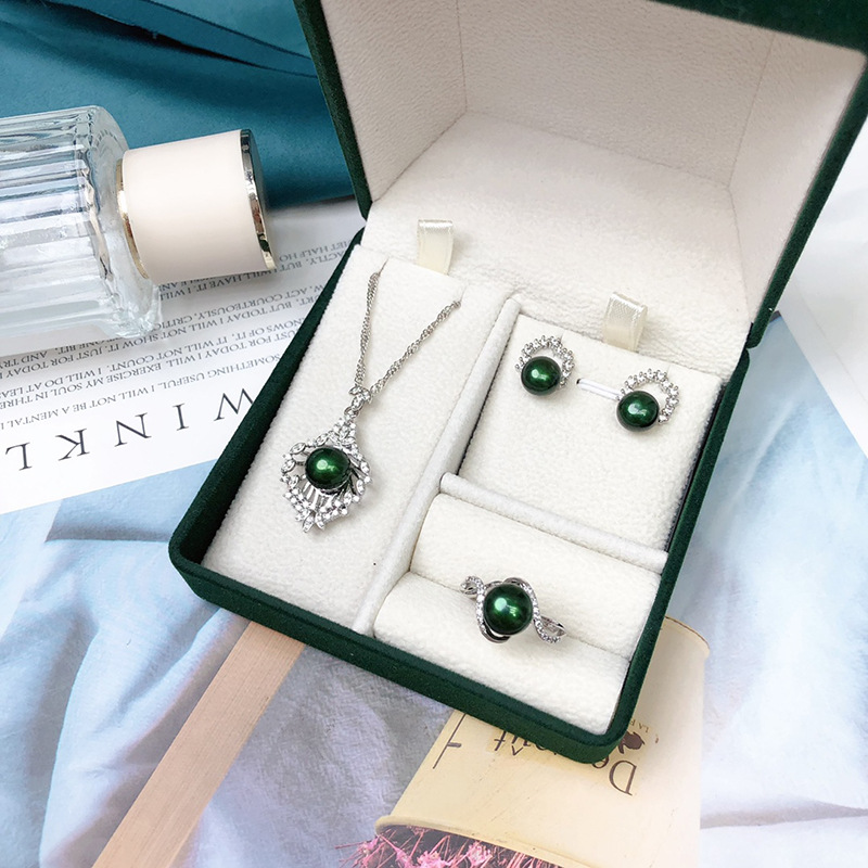 Authentic Freshwater Real Pearl Necklace, Earrings and Ring Three-Piece Set, Feminine Fashion Set for Girlfriend and Mother - Image 2