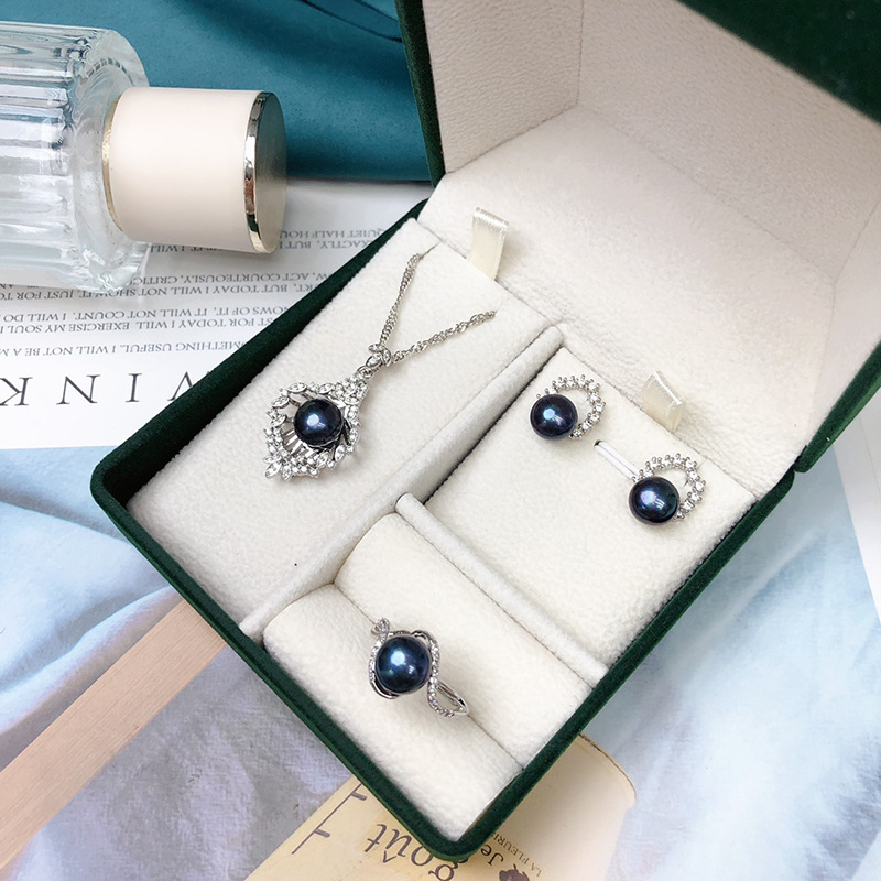 Authentic Freshwater Real Pearl Necklace, Earrings and Ring Three-Piece Set, Feminine Fashion Set for Girlfriend and Mother - Image 3