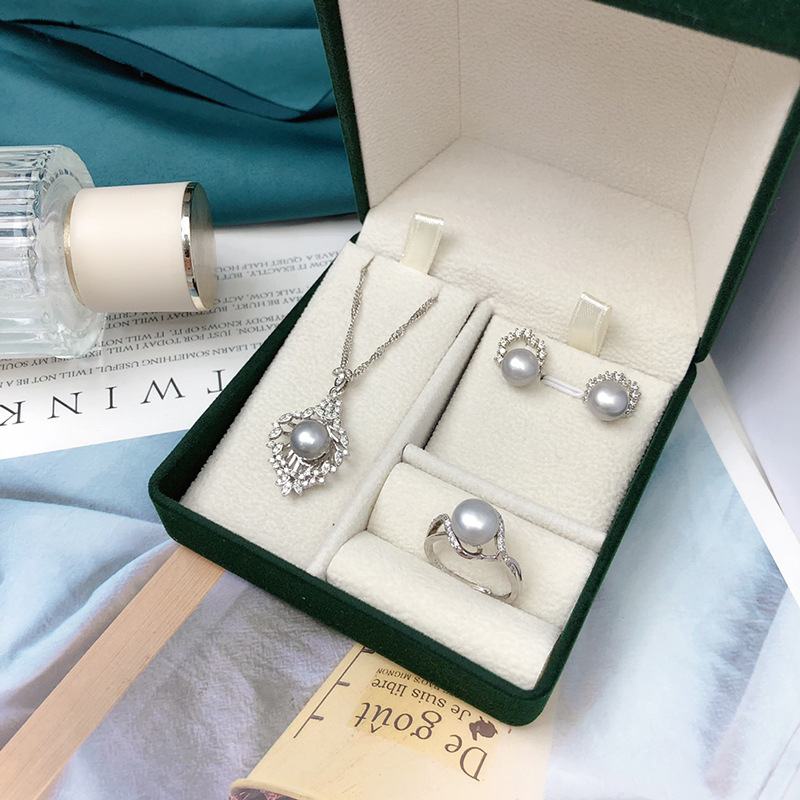 Authentic Freshwater Real Pearl Necklace, Earrings and Ring Three-Piece Set, Feminine Fashion Set for Girlfriend and Mother - Image 4