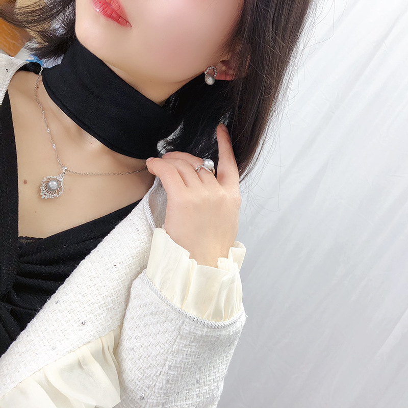 Authentic Freshwater Real Pearl Necklace, Earrings and Ring Three-Piece Set, Feminine Fashion Set for Girlfriend and Mother - Image 5