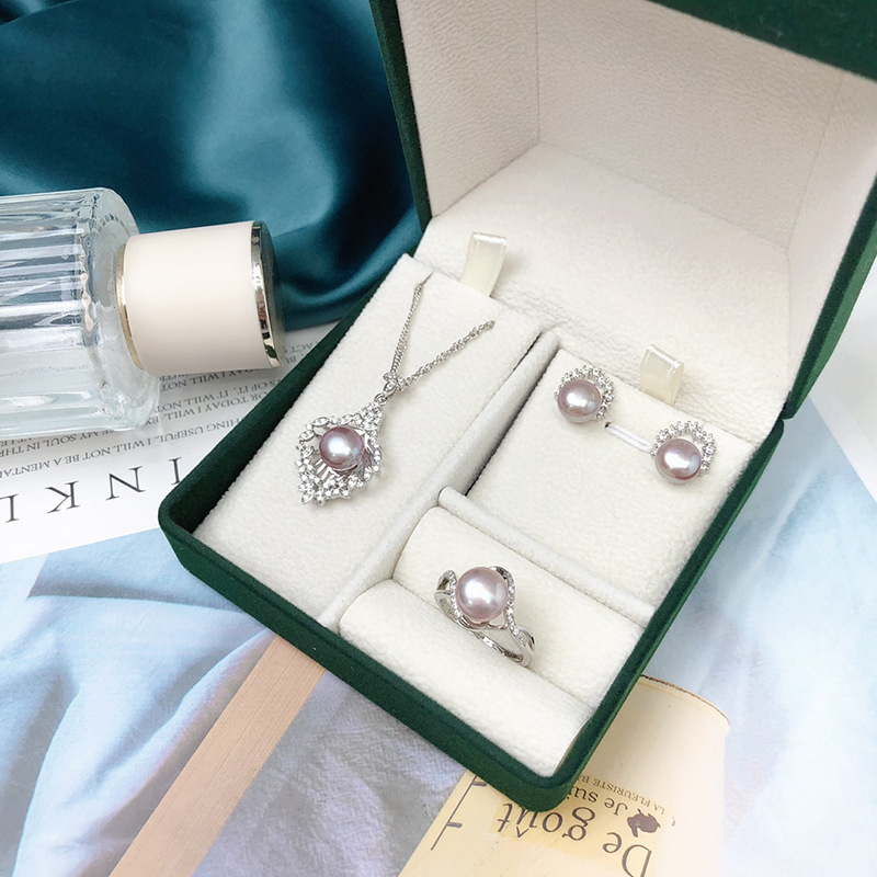 Authentic Freshwater Real Pearl Necklace, Earrings and Ring Three-Piece Set, Feminine Fashion Set for Girlfriend and Mother - Image 6