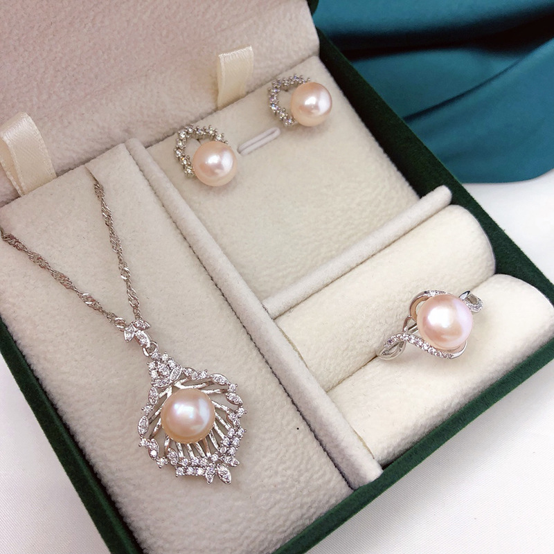 Authentic Freshwater Real Pearl Necklace, Earrings and Ring Three-Piece Set, Feminine Fashion Set for Girlfriend and Mother - Image 7