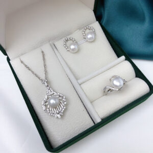Authentic Freshwater Real Pearl Necklace, Earrings and Ring Three-Piece Set, Feminine Fashion Set for Girlfriend and Mother