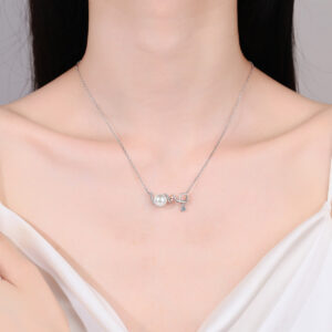 S925 Silver Mossan Diamond Pearl Necklace LOVE Simple Pendant All-match Korean Style Niche Collarbone Chain Gift for Girlfriend