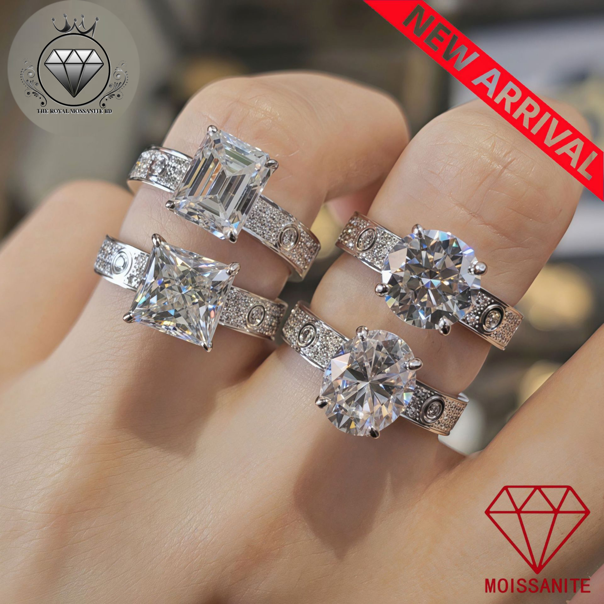 Cross-border new product: 3-carat irregular D-color moissanite ring, gold-plated copper wide-band wedding ring for women, Engagement Ring