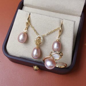 Freshwater Pearl Ear Hook Ring Pendant Three-piece Set Fashion All-match Jewelry for Best Friends Pearl Gift