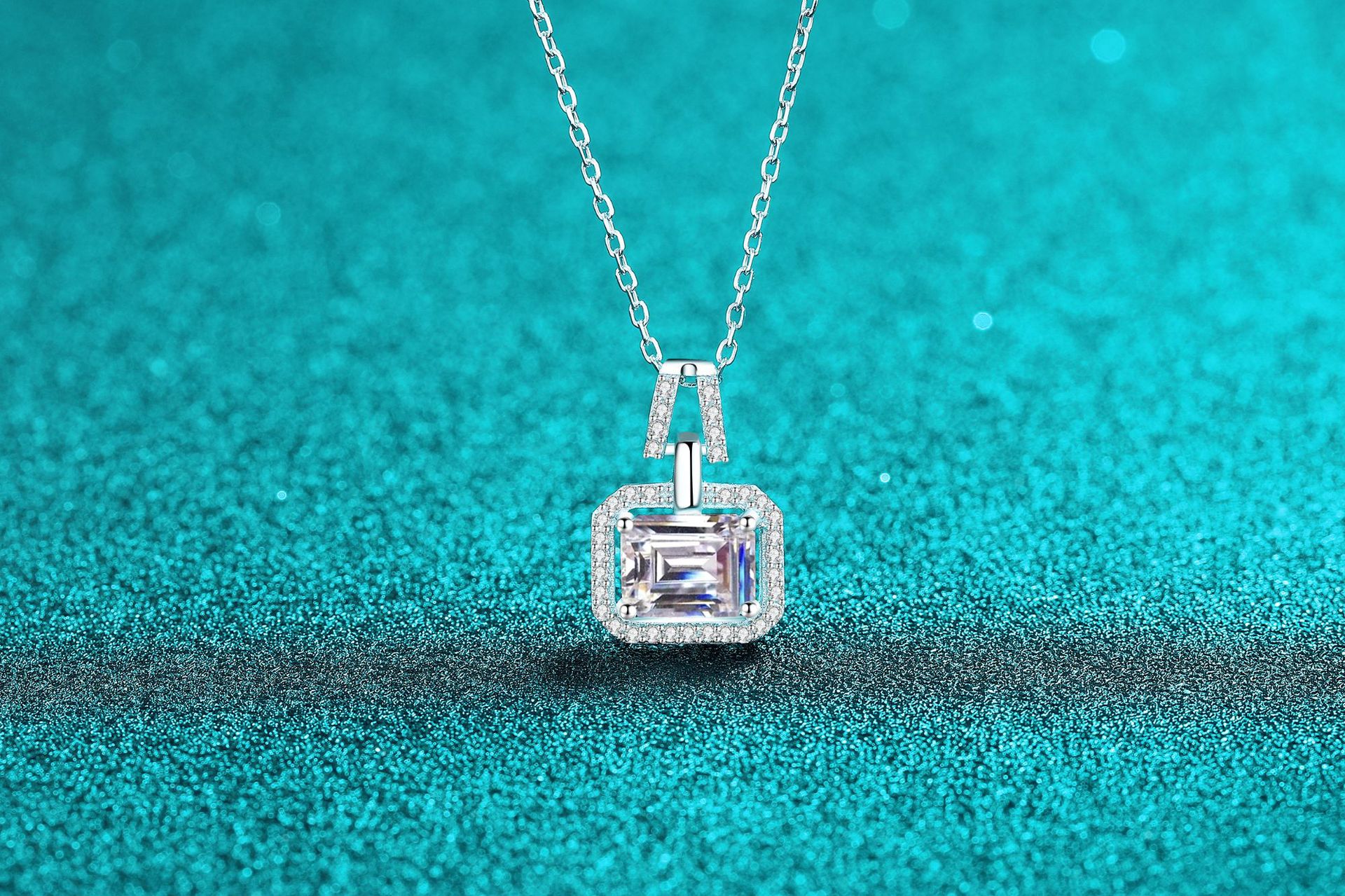 S925 Sterling Silver Moissanite Necklace Women's Rectangular Pendant Exquisite Simple High-End Accessible Luxury Versatile Clavicle Chain - Image 2