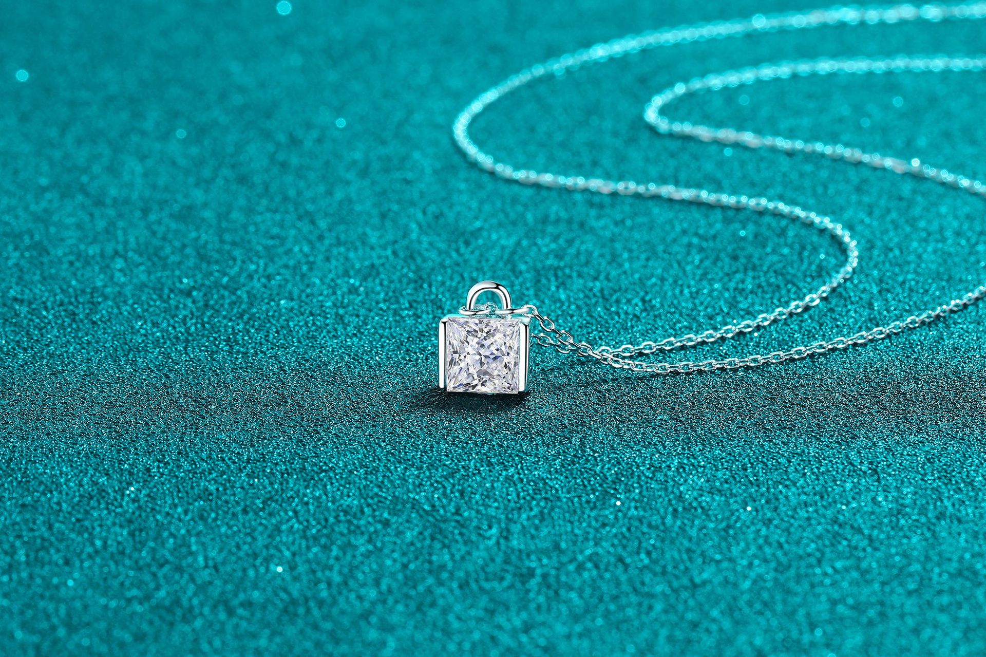 S925 Sterling Silver Moissanite Necklace Women's Small Square Pendant Simple Sugar Design Sense - Image 3