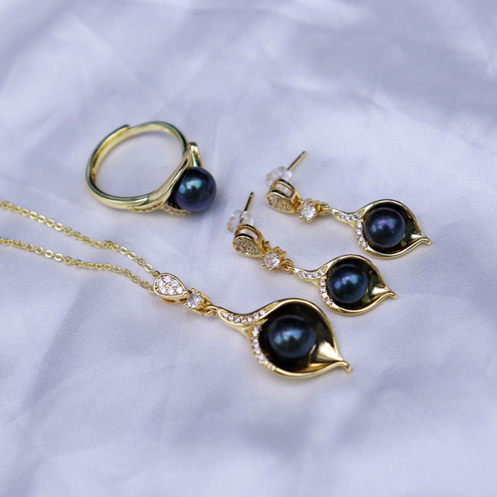 Live Supply Freshwater Pearl Pendant Three-piece Set Women's s925 Silver Needle High-grade Simple Calla Lilies Exquisite Set - Image 6