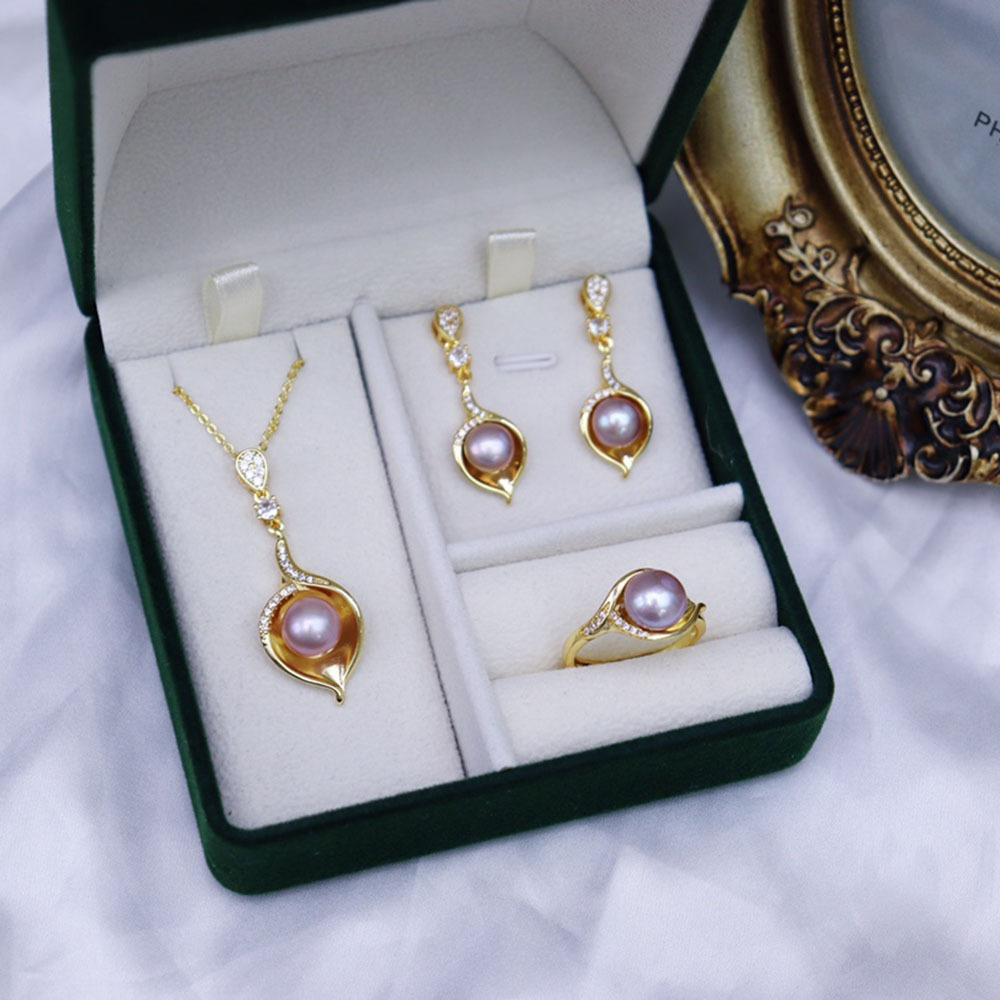 Live Supply Freshwater Pearl Pendant Three-piece Set Women's s925 Silver Needle High-grade Simple Calla Lilies Exquisite Set - Image 10