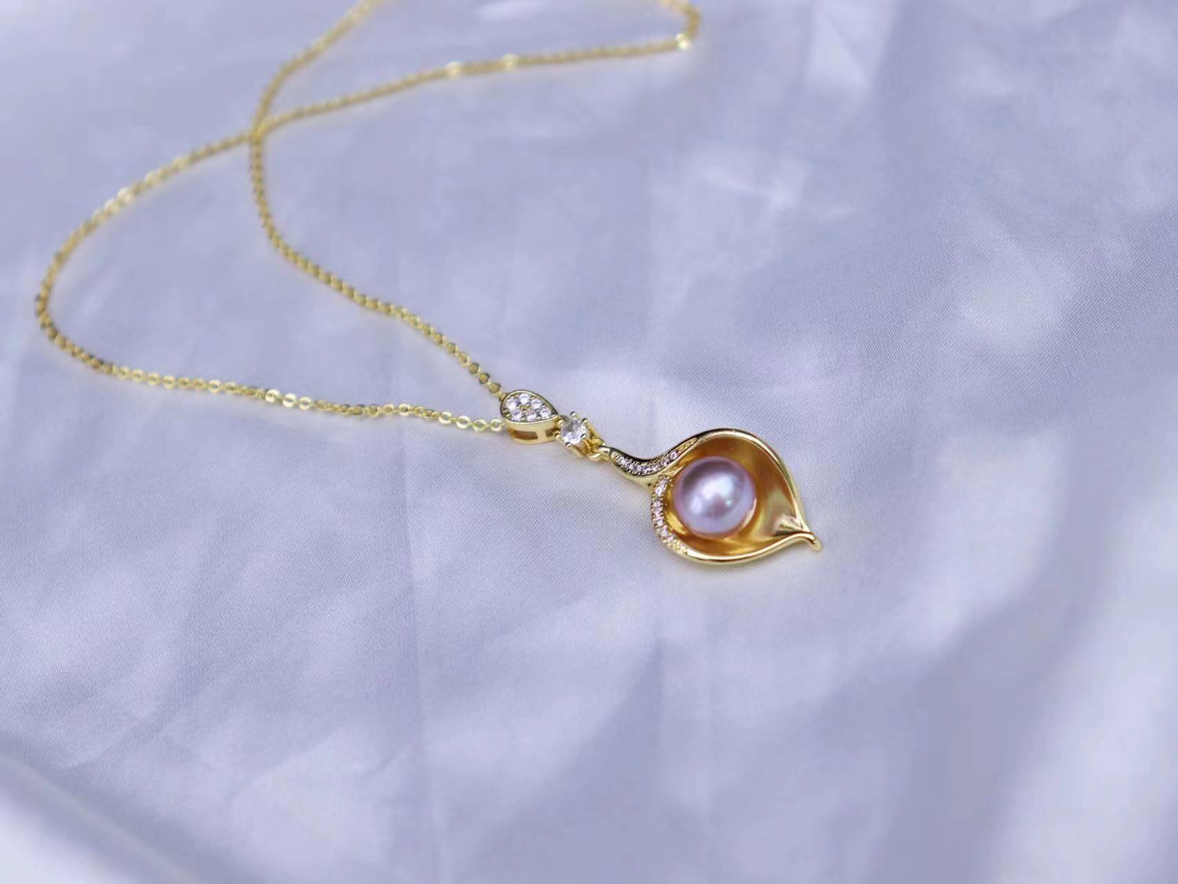 Live Supply Freshwater Pearl Pendant Three-piece Set Women's s925 Silver Needle High-grade Simple Calla Lilies Exquisite Set - Image 11