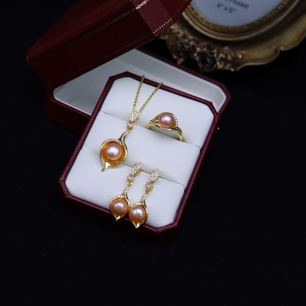 Live Supply Freshwater Pearl Pendant Three-piece Set Women's s925 Silver Needle High-grade Simple Calla Lilies Exquisite Set - Image 14