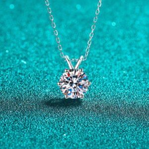 S925 Sterling Silver Moissanite Necklace Women's Simple Six-Claw Rabbit Ear Pendant Accessible Luxury Clavicle Chain Exquisite
