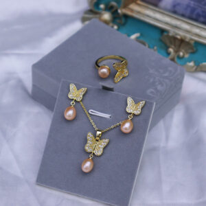 Freshwater Pearl Pendant Three-Piece Set Female Internet Celebrity Light Luxury Fashion Easiest for Match Korean Jewelry