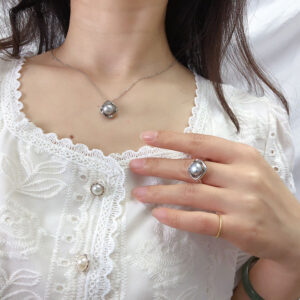 Natural Freshwater Pearl Earrings, Pendant, and Ring Three-Piece Set, Versatile and Fashionable Style