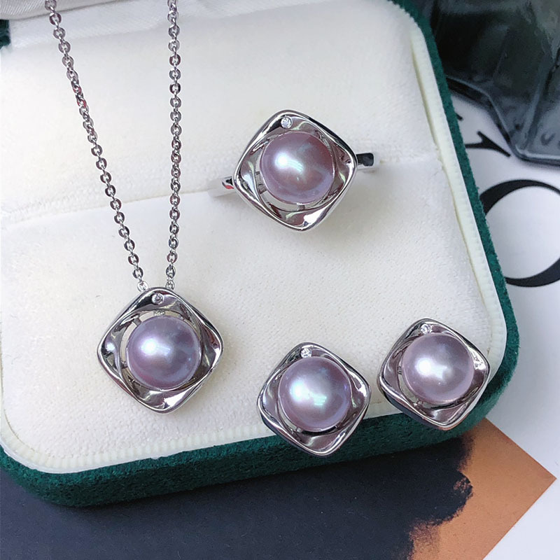 Natural Freshwater Pearl Earrings, Pendant, and Ring Three-Piece Set, Versatile and Fashionable Style - Image 9