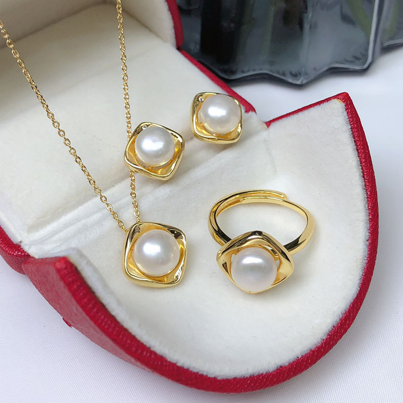 Natural Freshwater Pearl Earrings, Pendant, and Ring Three-Piece Set, Versatile and Fashionable Style - Image 12