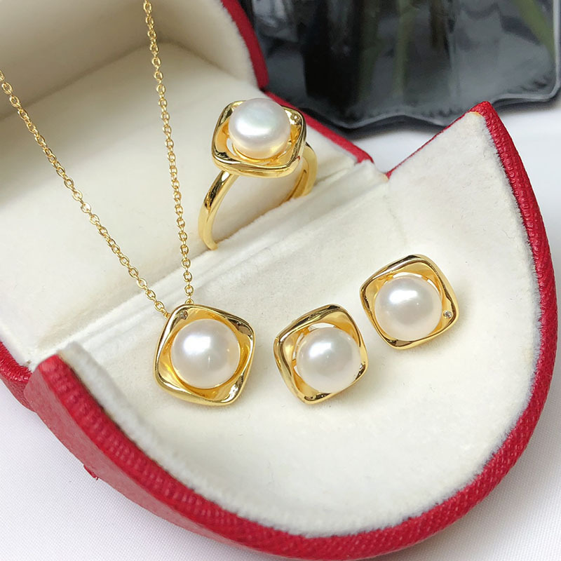 Natural Freshwater Pearl Earrings, Pendant, and Ring Three-Piece Set, Versatile and Fashionable Style - Image 13