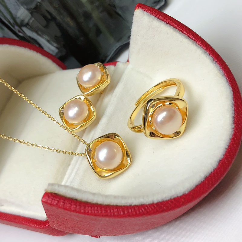 Natural Freshwater Pearl Earrings, Pendant, and Ring Three-Piece Set, Versatile and Fashionable Style - Image 14
