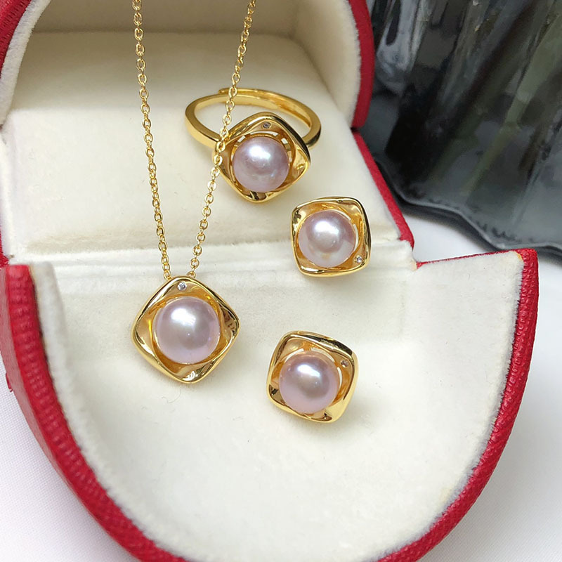 Natural Freshwater Pearl Earrings, Pendant, and Ring Three-Piece Set, Versatile and Fashionable Style - Image 16