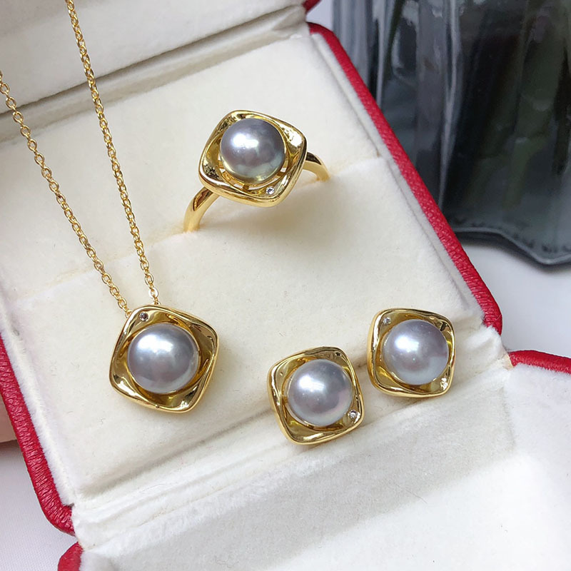 Natural Freshwater Pearl Earrings, Pendant, and Ring Three-Piece Set, Versatile and Fashionable Style - Image 17