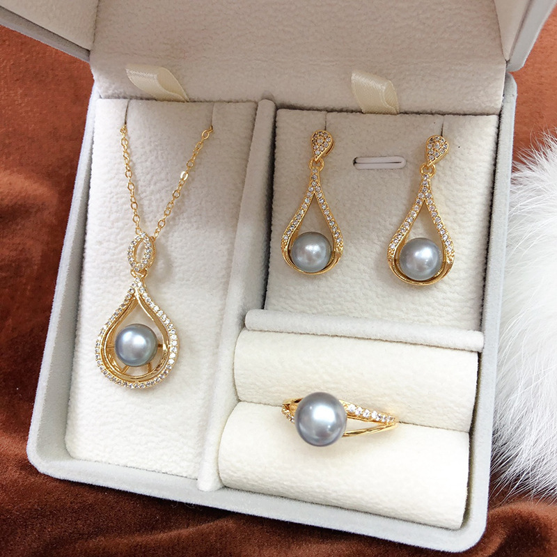 New fresh water real pearl necklace earrings ring three-piece set women's temperament fashion suit send girlfriend mother - Image 5