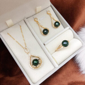 New fresh water real pearl necklace earrings ring three-piece set women's temperament fashion suit send girlfriend mother