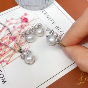 Genuine goods fresh water real pearl necklace earrings ring three-piece set women's temperament fashion suit jewelry for girlfriend mother