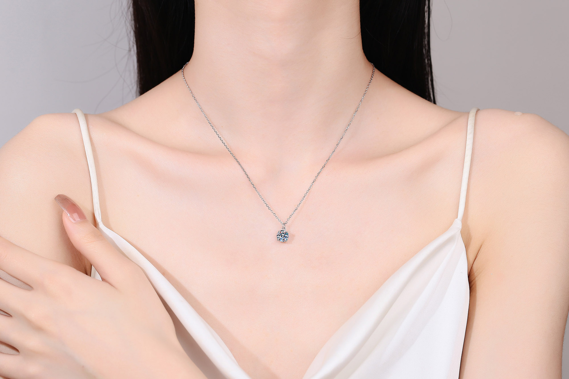 S925 silver diamond necklace women's square bottom single diamond pendant simple fresh office worker daily commuter all-matching - Image 5